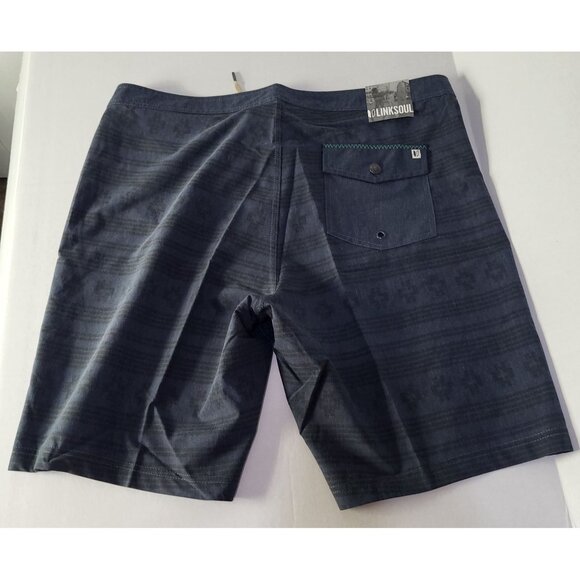LINKSOUL Men's Hybrid Boardwalker Shorts Navy aztec print SZ 36 LS668 Swim Trunk - Picture 3 of 9